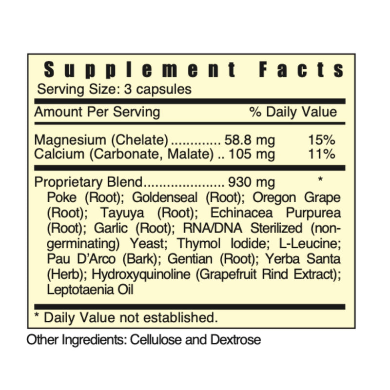 Supplement facts label with detailed ingredient list on a white background