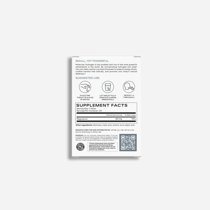Supplement label with text and icons on a white background