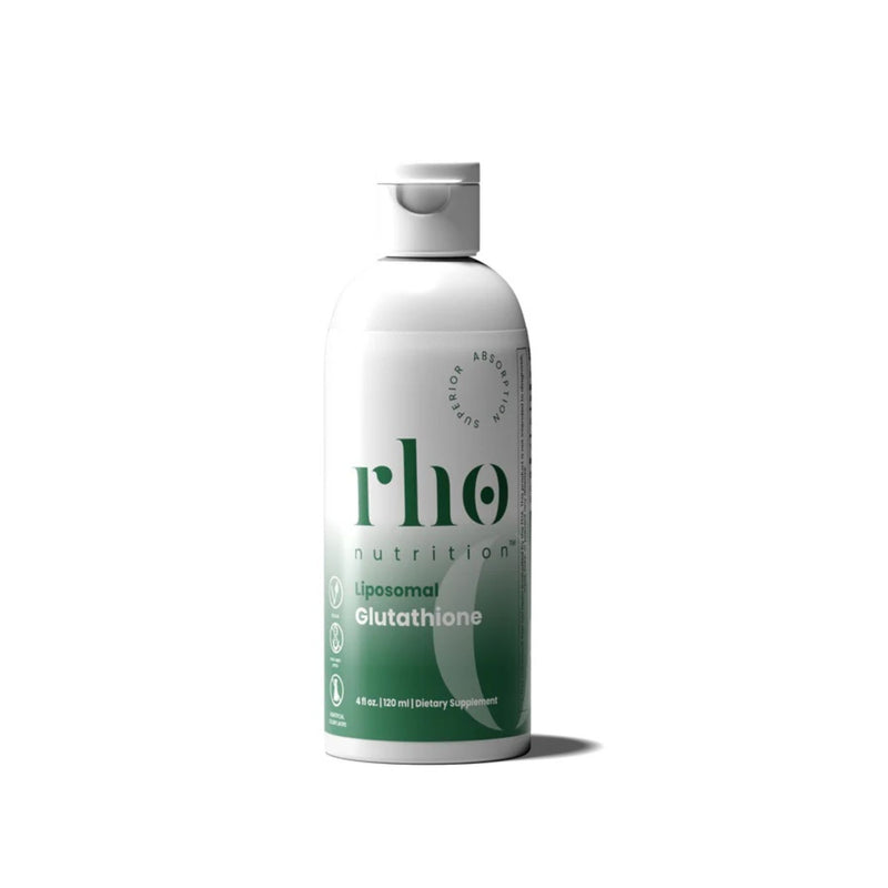 White bottle of rho nutrition Unosomal Glutathione on a white background