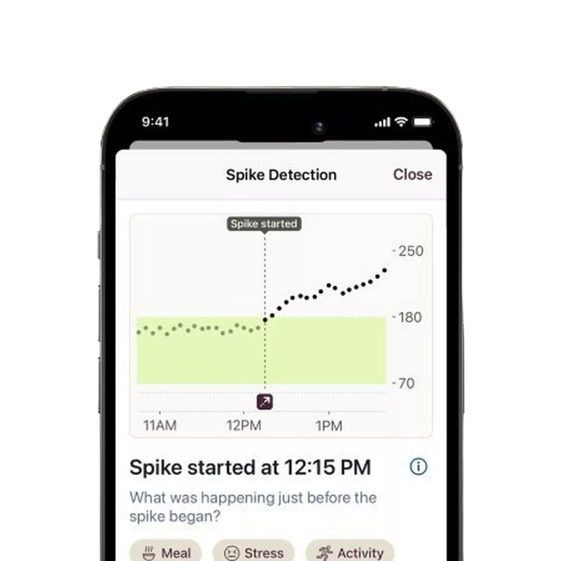 Smartphone displaying a spike detection app with a graph on the screen.