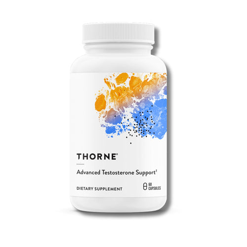Thorne Advanced Testosterone Support dietary supplement bottle on a white background