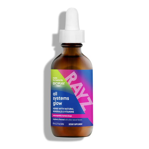 Bioray RAYZ supplement bottle with colorful label on a white background