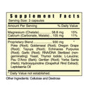 Supplement facts label with detailed ingredient list on a white background