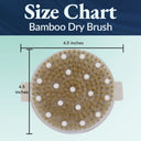 Bamboo dry brush with size chart indicating 4.5 inches in diameter on a blue and green gradient background.