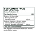 Supplement facts label for a product containing Berberine HCl and Berberine Phytosome on a white background.