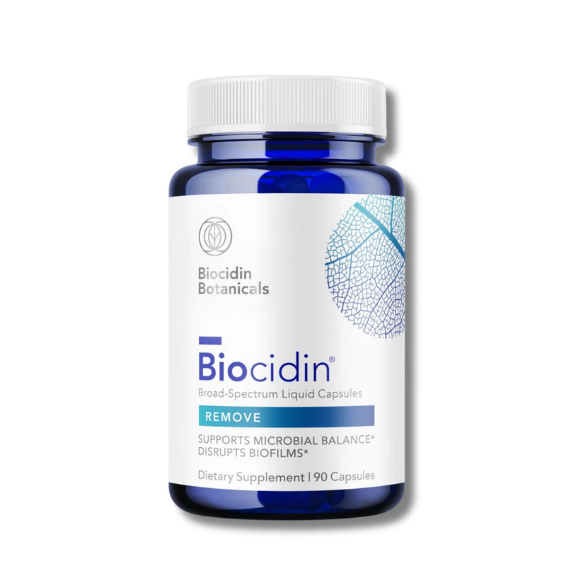 Biocidin Botanicals dietary supplement bottle on a white background