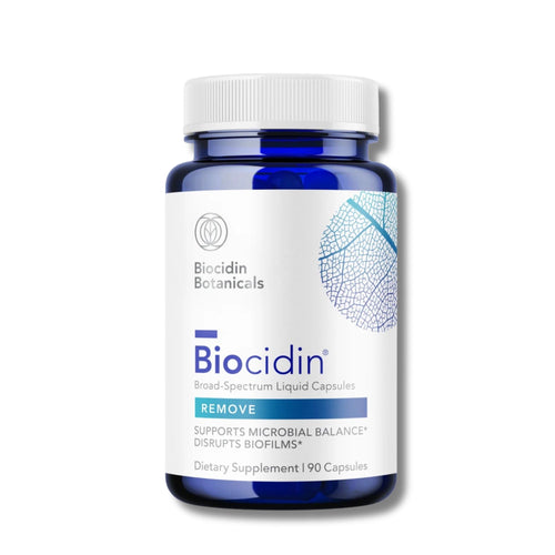 Biocidin Botanicals dietary supplement bottle on a white background