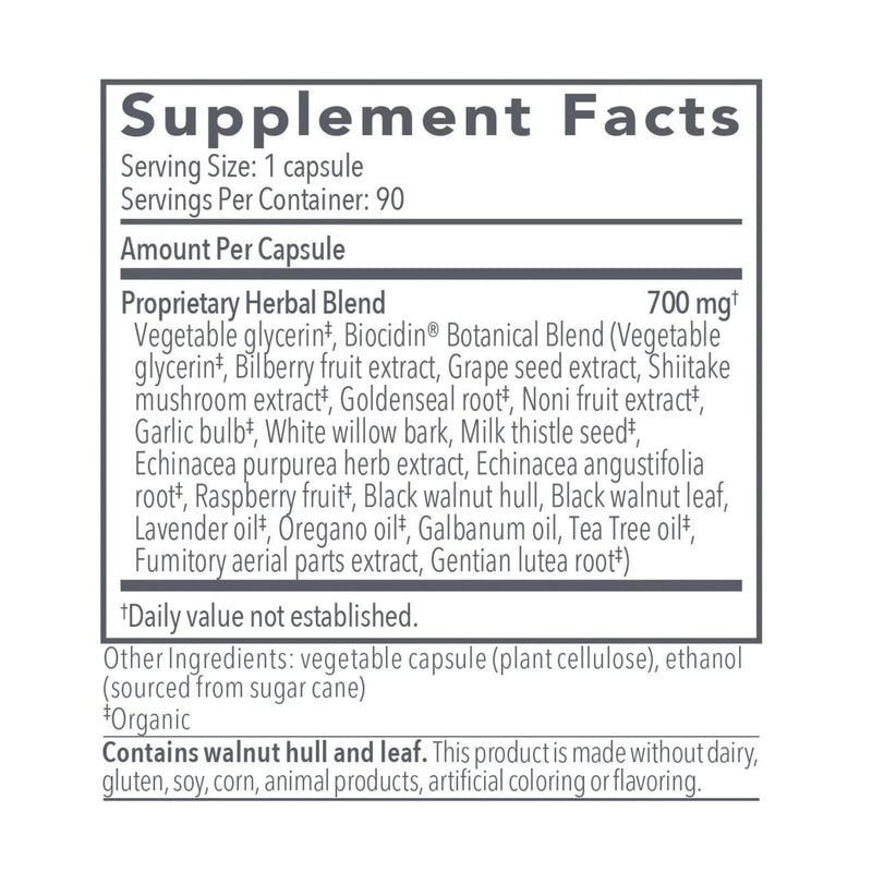 Supplement facts label for a proprietary herbal blend capsule