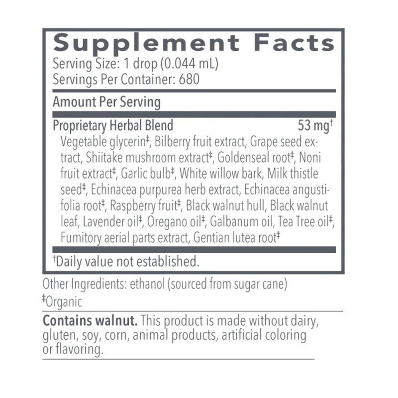 Supplement facts label with detailed ingredient list on a white background