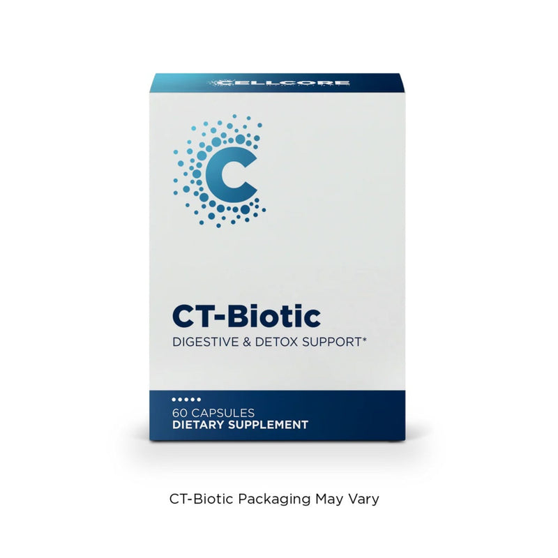 Supplement box labeled 'CT-Biotic' for digestive and detox support on a white background