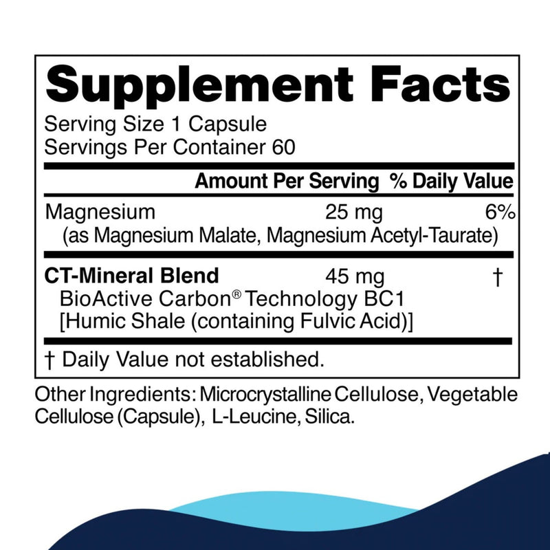 Supplement facts label with magnification details on a white background