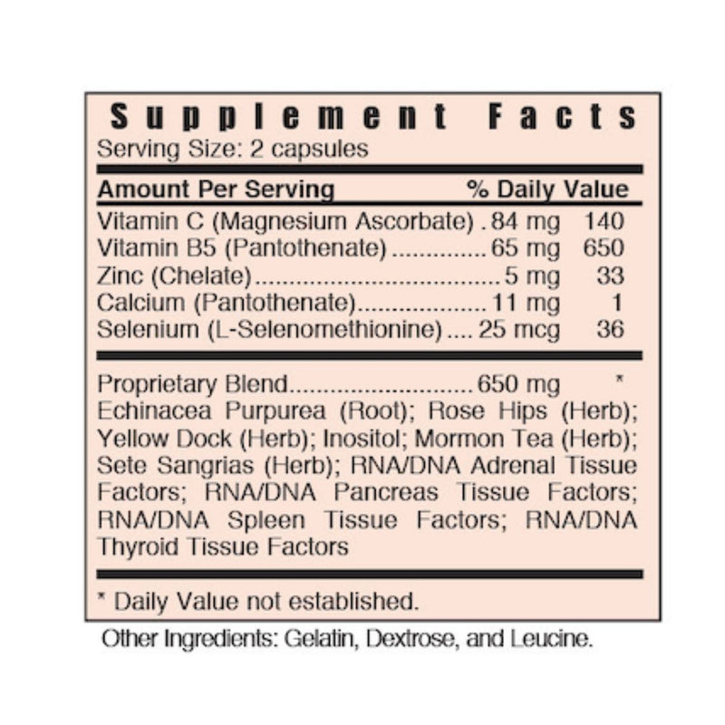 Supplement facts label with detailed ingredient list on a white background