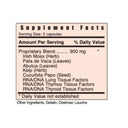 Supplement facts label with detailed ingredient list on a white background