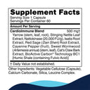 Supplement label with Cardioimmune Blend ingredients on a white background