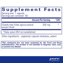 Supplement label for Chaste tree extract with serving size and container information.