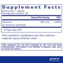 Supplement facts label for a chromium supplement with serving size and container details.