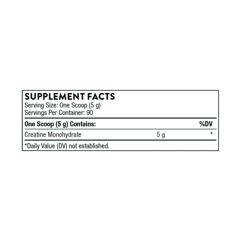Supplement facts label for creatine monohydrate on a white background