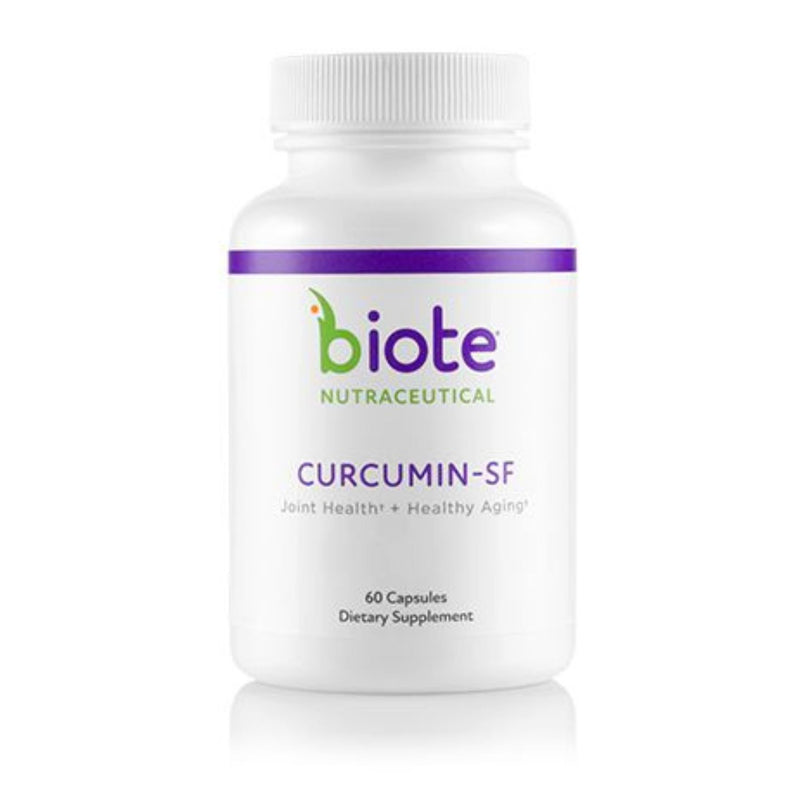 Supplement bottle labeled 'Biote Nutraceutical Curcumin-SF' on a white background