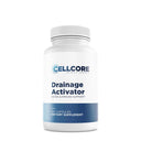 Supplement bottle labeled 'Drainage Activator' by Cellcore Bioscience on a white background