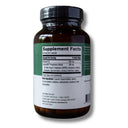 An amber brown supplement bottle with a black cap, showing the back of the label with 'Supplement Facts' text, on a white background.