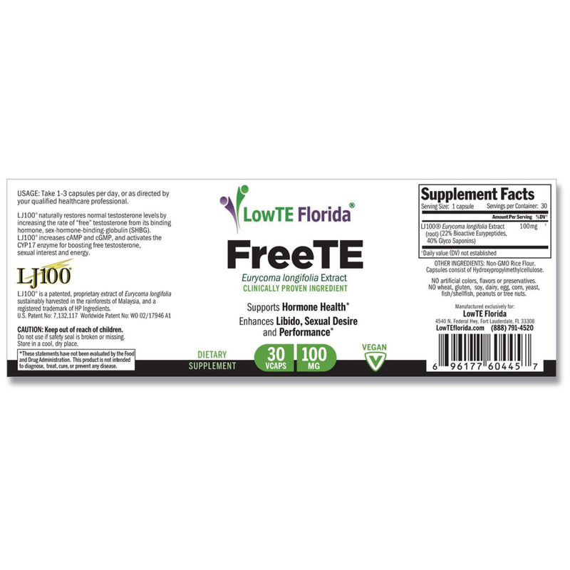Supplement label for LowTE Florida FreeTE on a white background