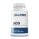 Supplement bottle labeled 'CELLCORE BIOSCIENCES' with 'GCO' on a white background