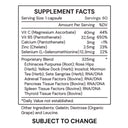 Supplement facts label with detailed nutritional information on a white background