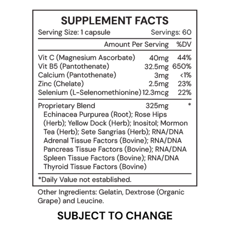 Supplement facts label with detailed nutritional information on a white background