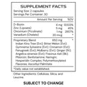 Supplement facts label with detailed nutritional information on a white background