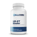 Supplement bottle labeled 'HM-ET Binder' by Cellcore Biosciences on a white background