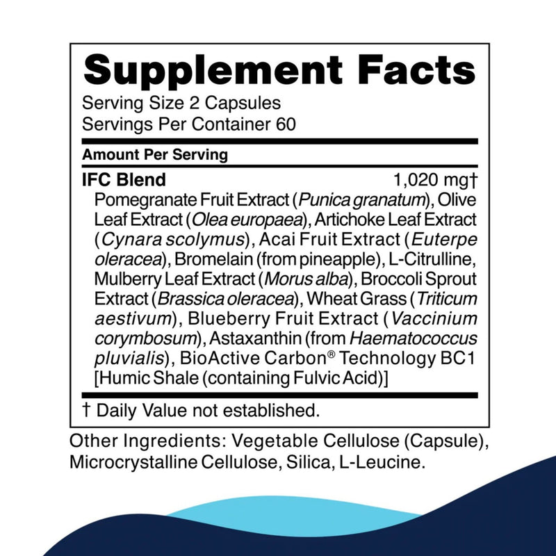 Supplement facts label with detailed ingredient list on a white background