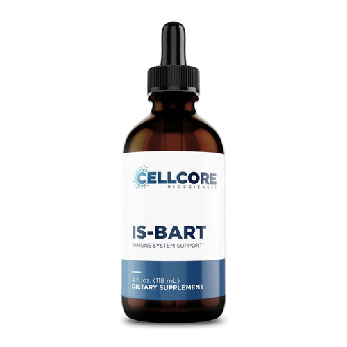 Bottle of Cellcore IS-BART dietary supplement on a white background