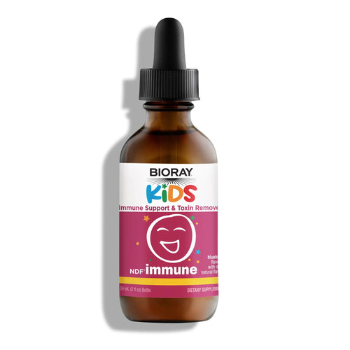 Bioray Kids immune support supplement bottle with dropper on a white background