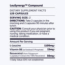 Supplement label for LeuSynergy Compound with dietary facts and directions.