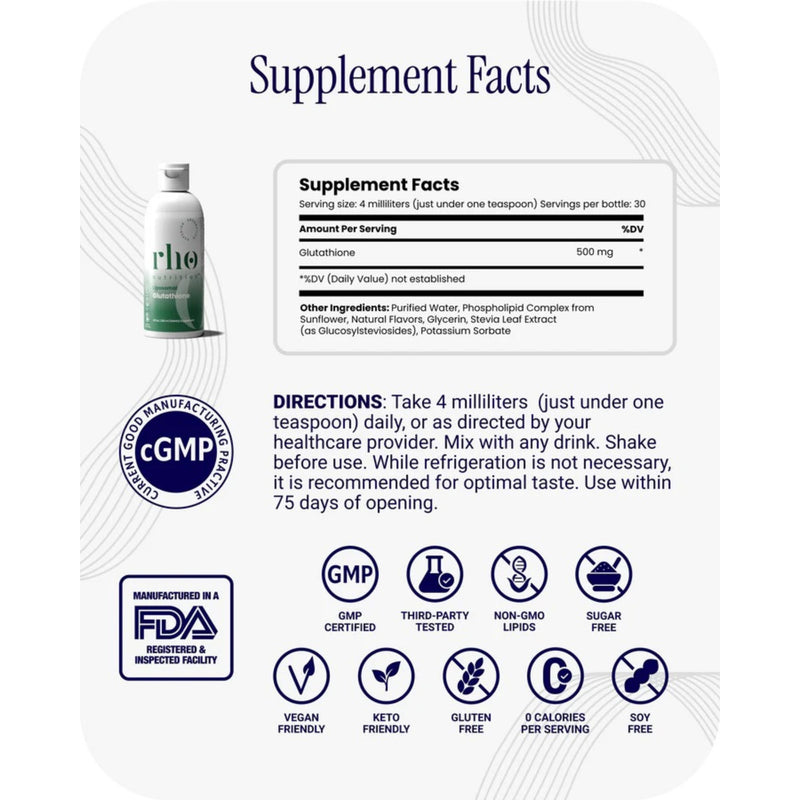 Supplement facts label for a product with a bottle image and certification logos on a white background.