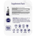 Supplement facts label for a bottle with various certification logos and directions.