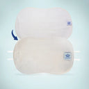 U-shaped pillow with a visible brand logo on a light blue background