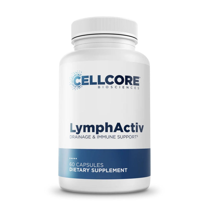Supplement bottle labeled 'LYMPHACTIV' by CELLCORE BIOSCIENCES on a white background