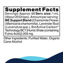 Supplement facts label with detailed information on ingredients and serving size.