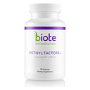 Supplement bottle labeled 'Biote Nutraceutical Methyl Factors+' on a white background