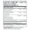 Supplement facts label with detailed nutritional information on a white background