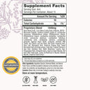 Supplement facts label with proprietary blend details on a white background