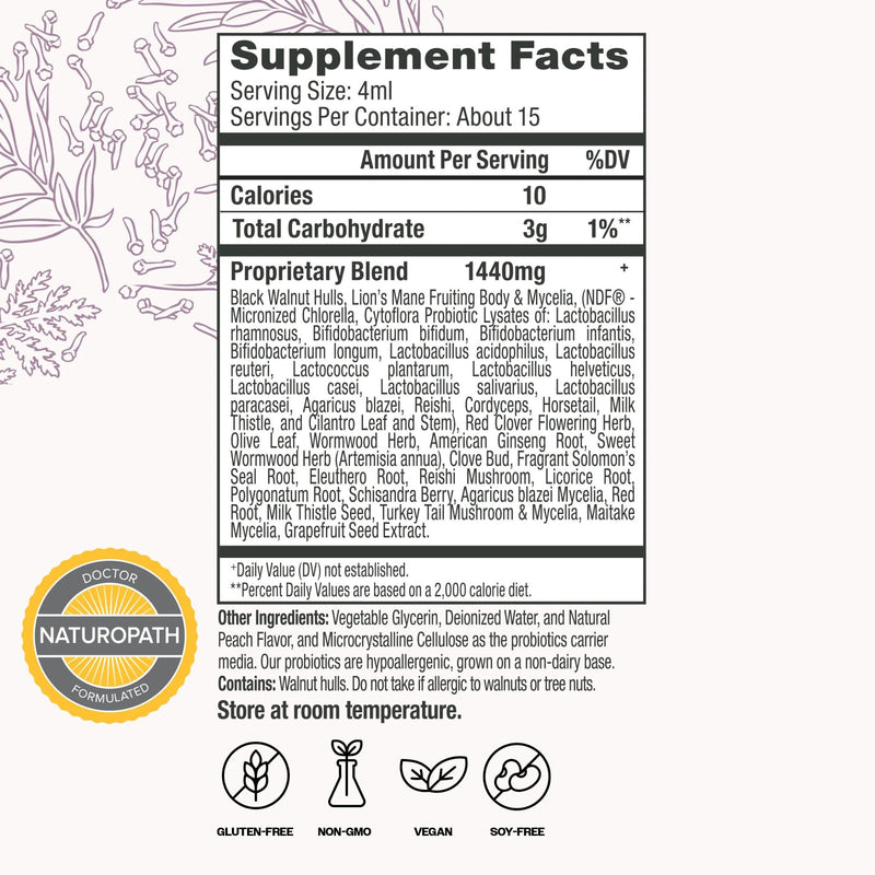 Supplement facts label with proprietary blend details on a white background