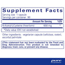 Supplement facts label for N-Acetyl-L-Cysteine with serving size, servings per container, and other ingredients.