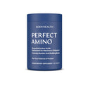 Blue supplement container labeled 'Perfect Amino' by BODYHEALTH on a white background