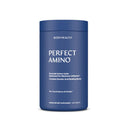 Blue container of 'Perfect Amino' supplement by BodyHealth on a white background