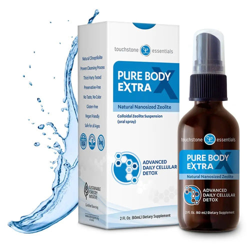 Touchstone Essentials Pure Body Extra product bottle and display box on a white background