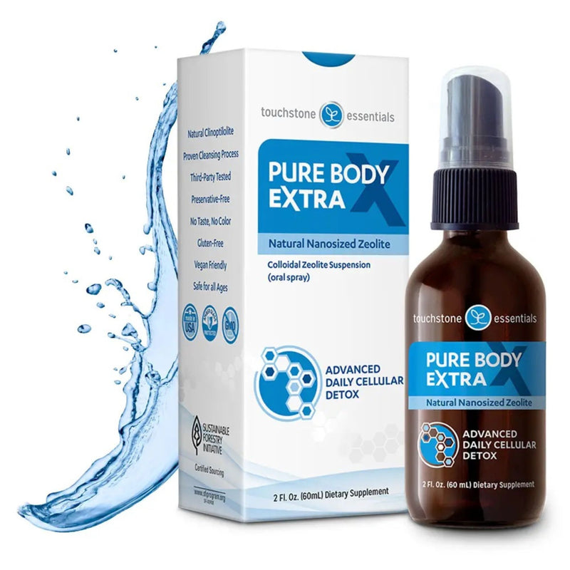 Touchstone Essentials Pure Body Extra product bottle and display box on a white background