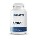 Supplement bottle labeled 'S-TRO' by Cellcore Biosciences on a white background