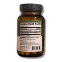 An amber supplement bottle with a black ribbed cap and a white label showing Supplement Facts, photographed on a white background.